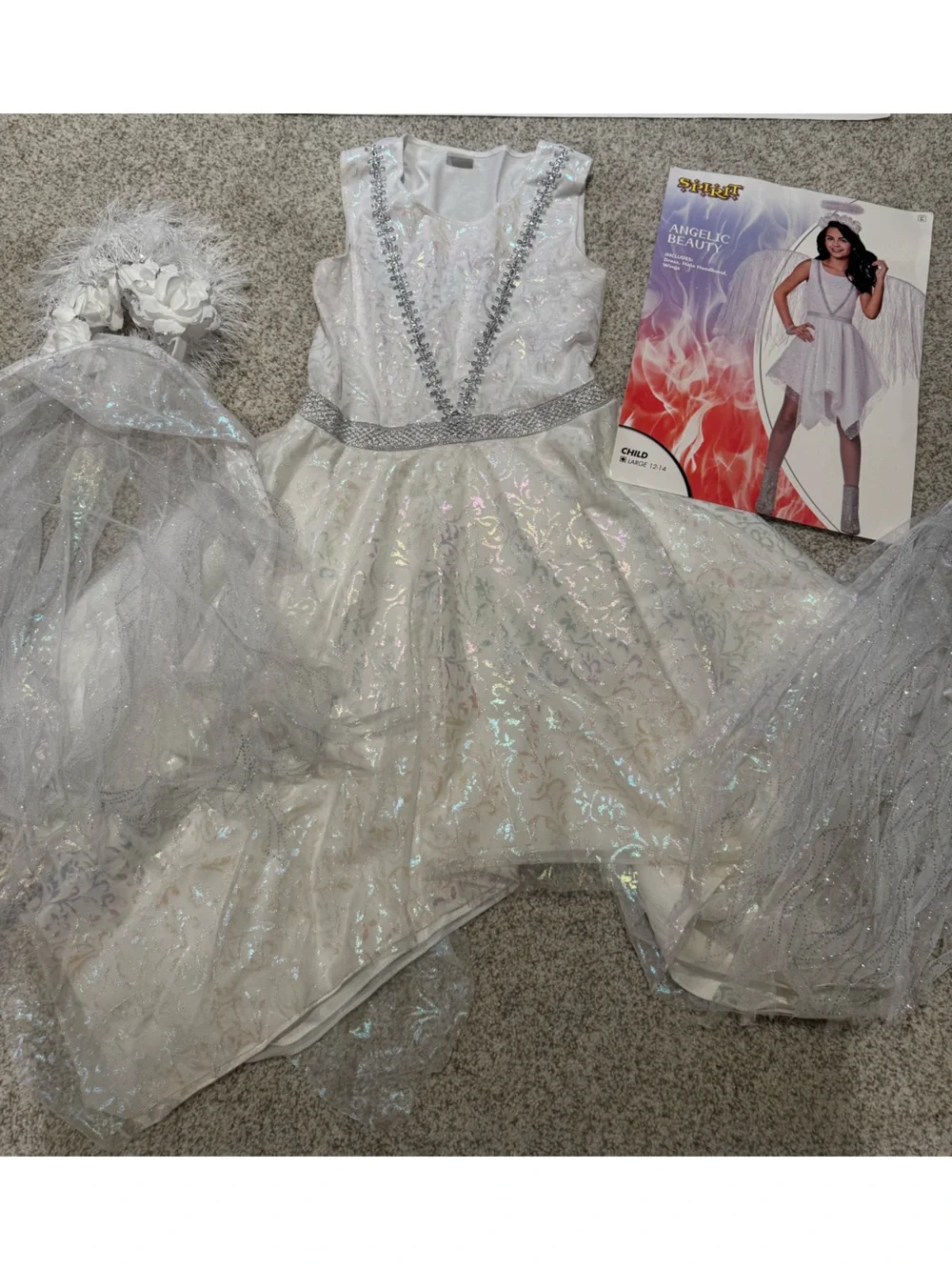 Spirit Halloween Angelic Beauty White Angel Costume Dress Wings Halo Child Large